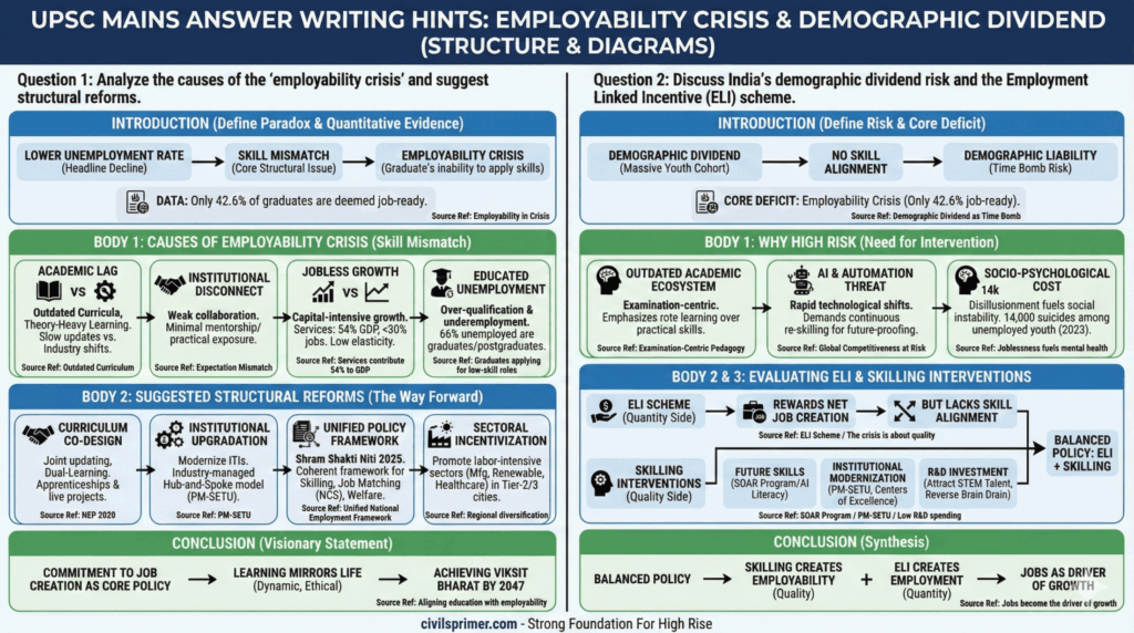 Unemployemnt crisis and demographic disaster in India Mains answer structure