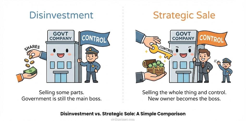 Disinvestment and Strategic Sale comparison UPSC Economy Basics