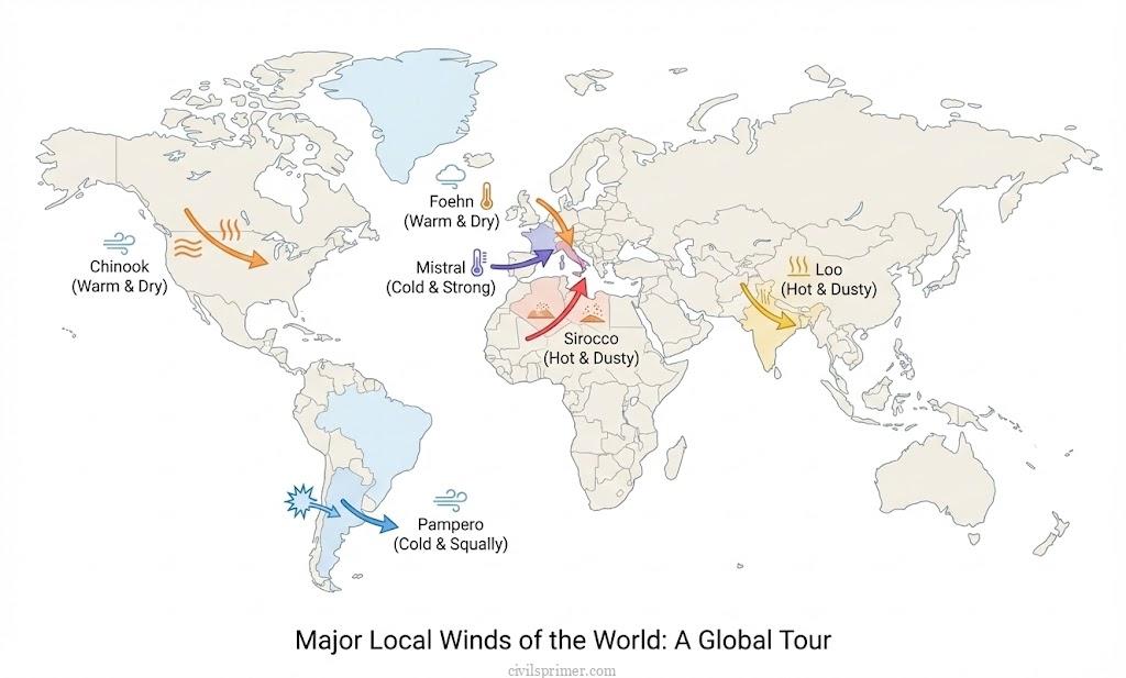 Local winds of the world upsc geography basics
