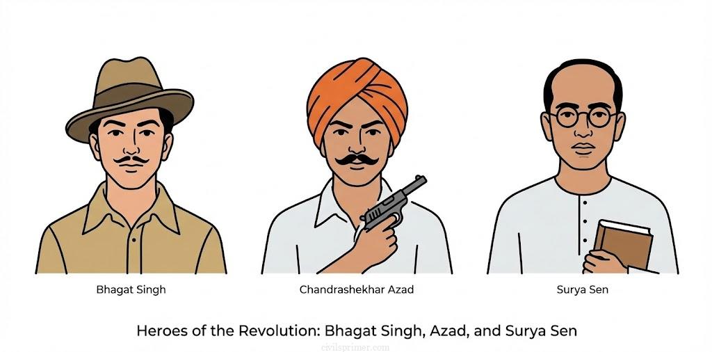 Revolutionaries Bhagat singh Surya sen UPSC modern india basics