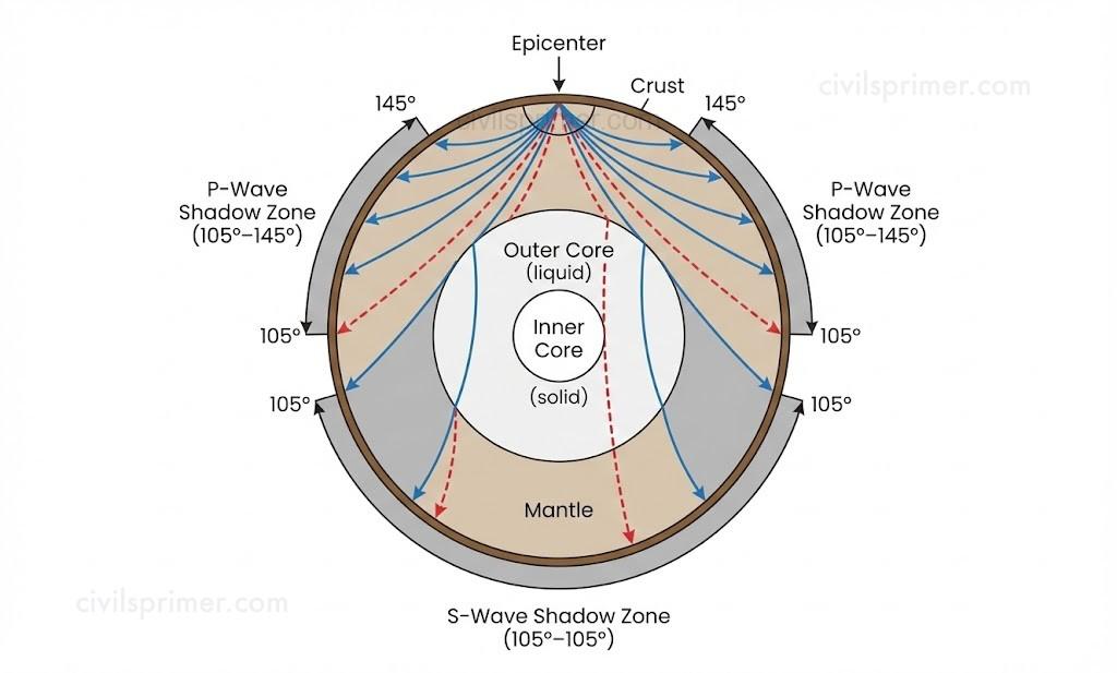 Shadow Zone of PS Waves UPSC Geography Basics