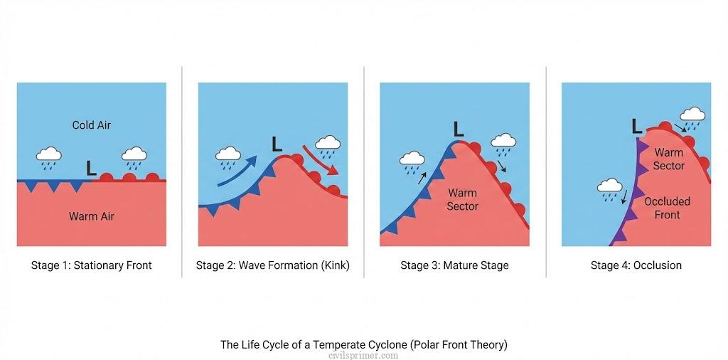 Temperate Cyclone Life cycle UPSC Physical geography basics