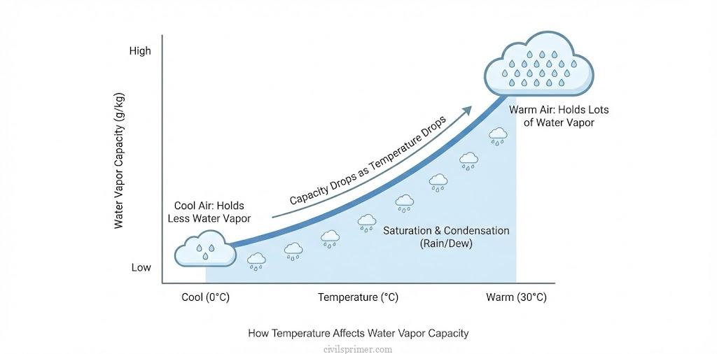 Temperature vs Water Vapour Holding Capacity UPSC Clouds Physical Geography Basics