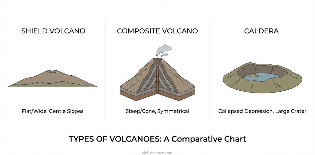 Types of Volcanoes UPSC Physical Geography Basics