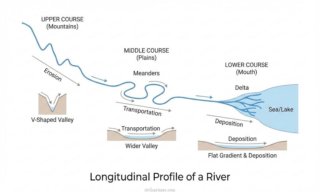 V-shaped valleys and meanders UPSC physical geography basics