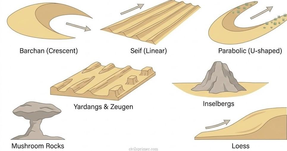different dune types- desert landform upsc geography notes
