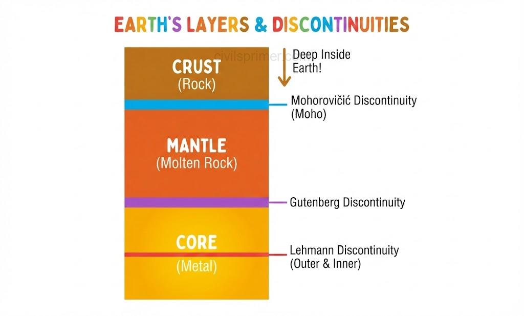 discontinuities of earth lithosphere layers UPSC Geography Basics