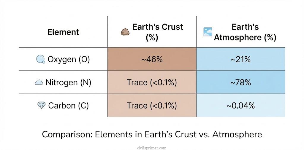 earth crust vs earth atmosphere oxygen and nitrogen upsc geography basics