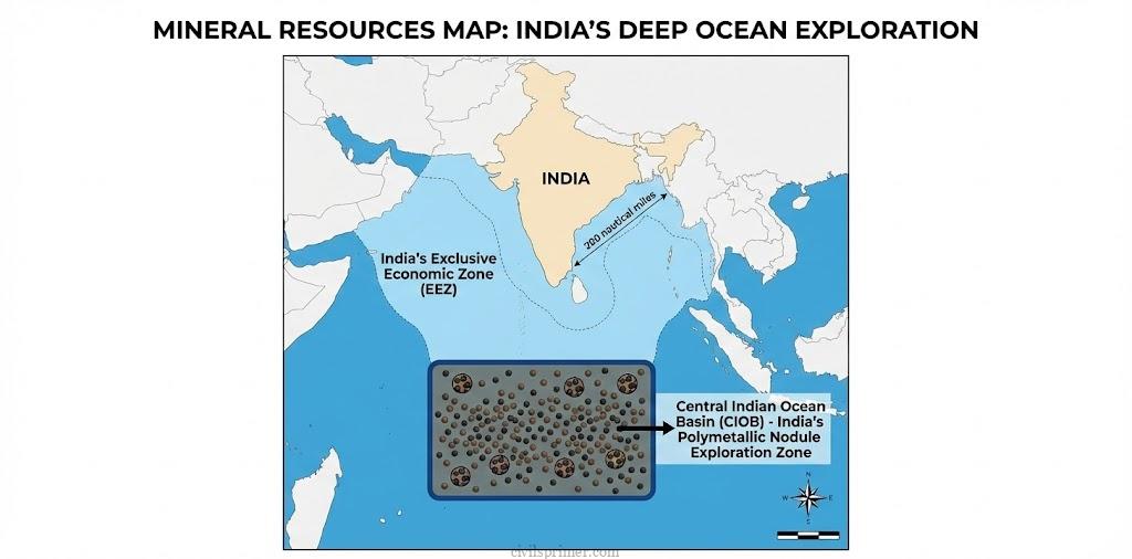 Deep Oceanic Mineral Map Polymetallic Nodules UPSC Geography Current Affairs