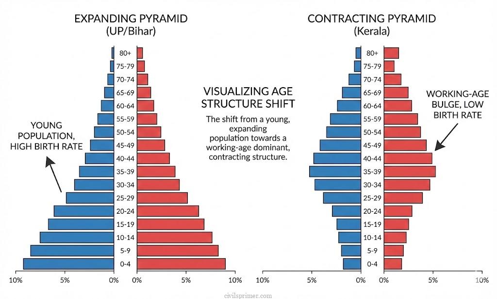 Population Pyramid and Types in Indian Society UPSC Basics