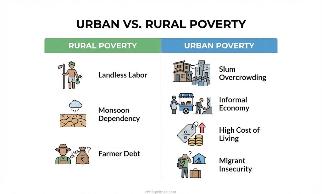 Rural vs. Urban Poverty UPSC Social Inequality Basics