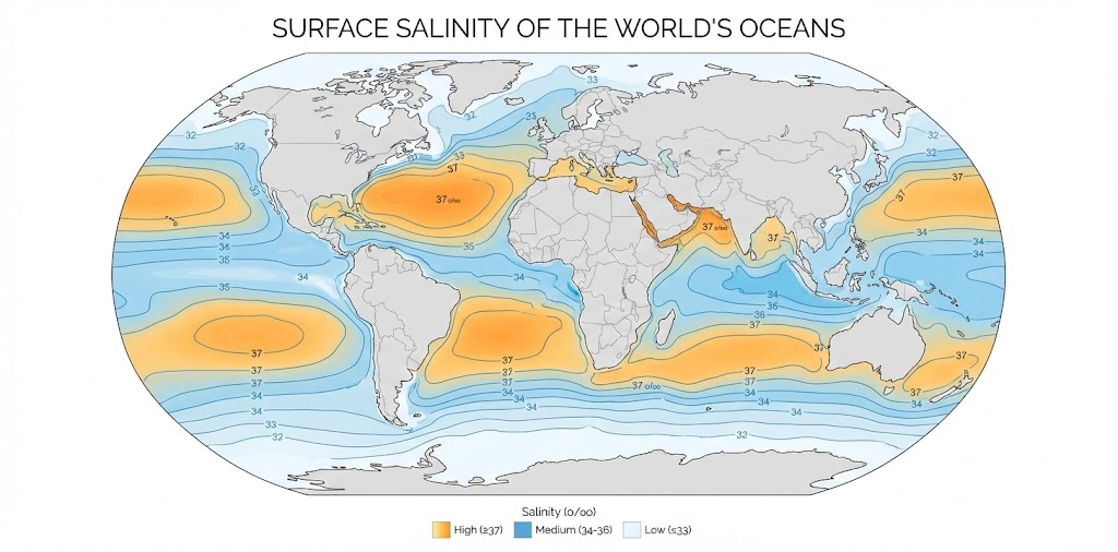 Surface Salinity of World Oceans - UPSC Geography Oceanograpghy basics